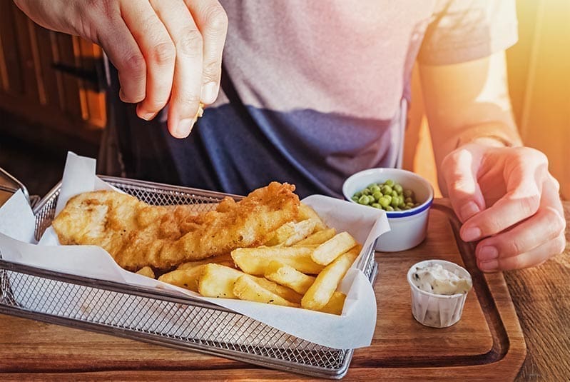 fish and chips with mushy peas