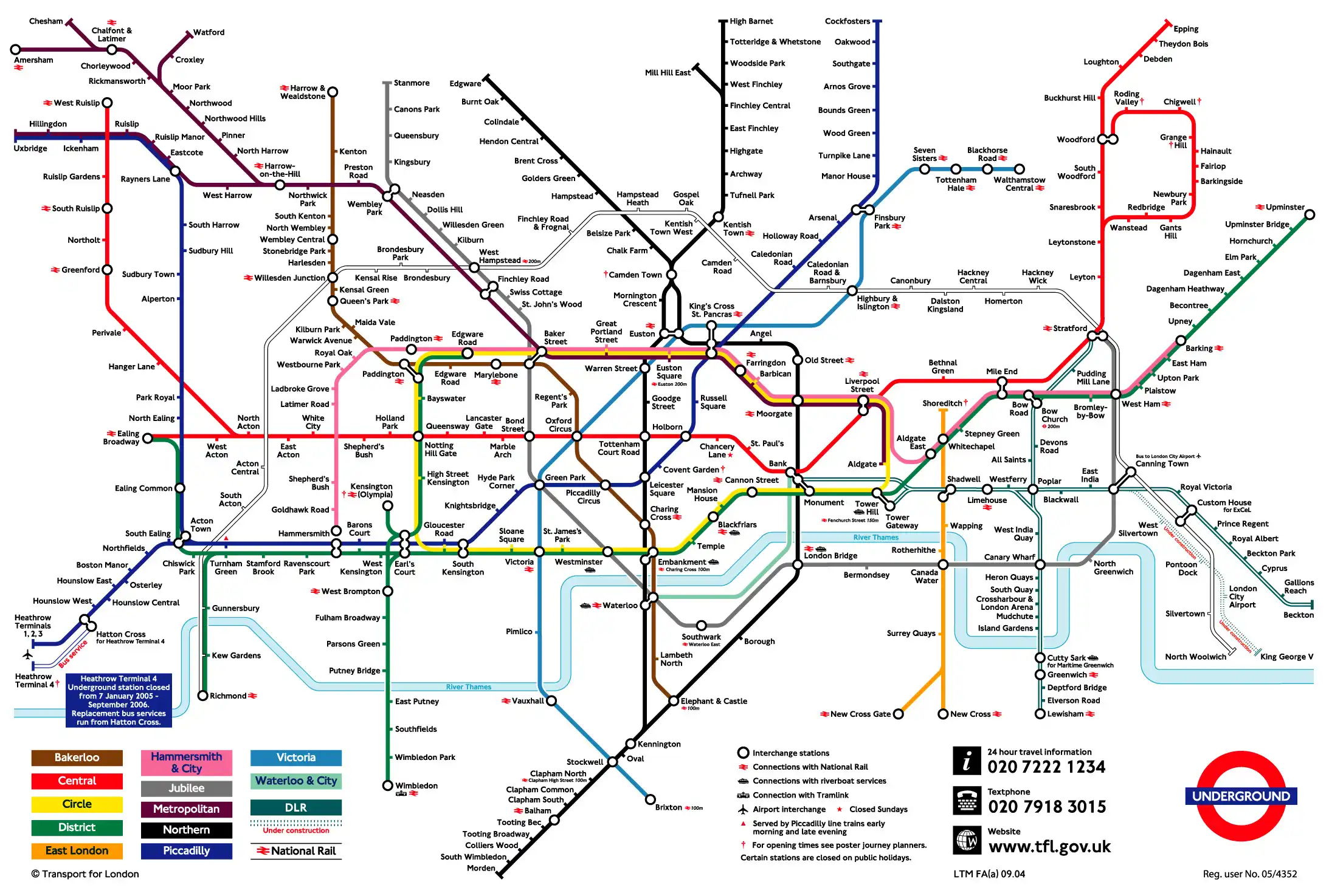 A detailed map of the London Underground, showing all the lines and stations. 